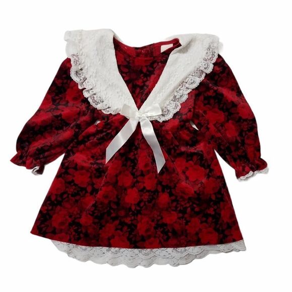 𝅺VINTAGE Red Velveteen Velour Christmas Dress Size 4T - Picture 1 of 5